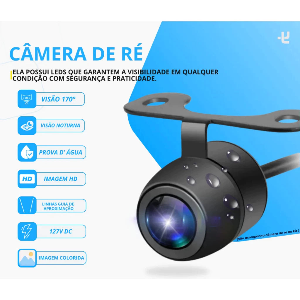 Kit Completo Câmera de Ré Veicular Visão Noturna 180°