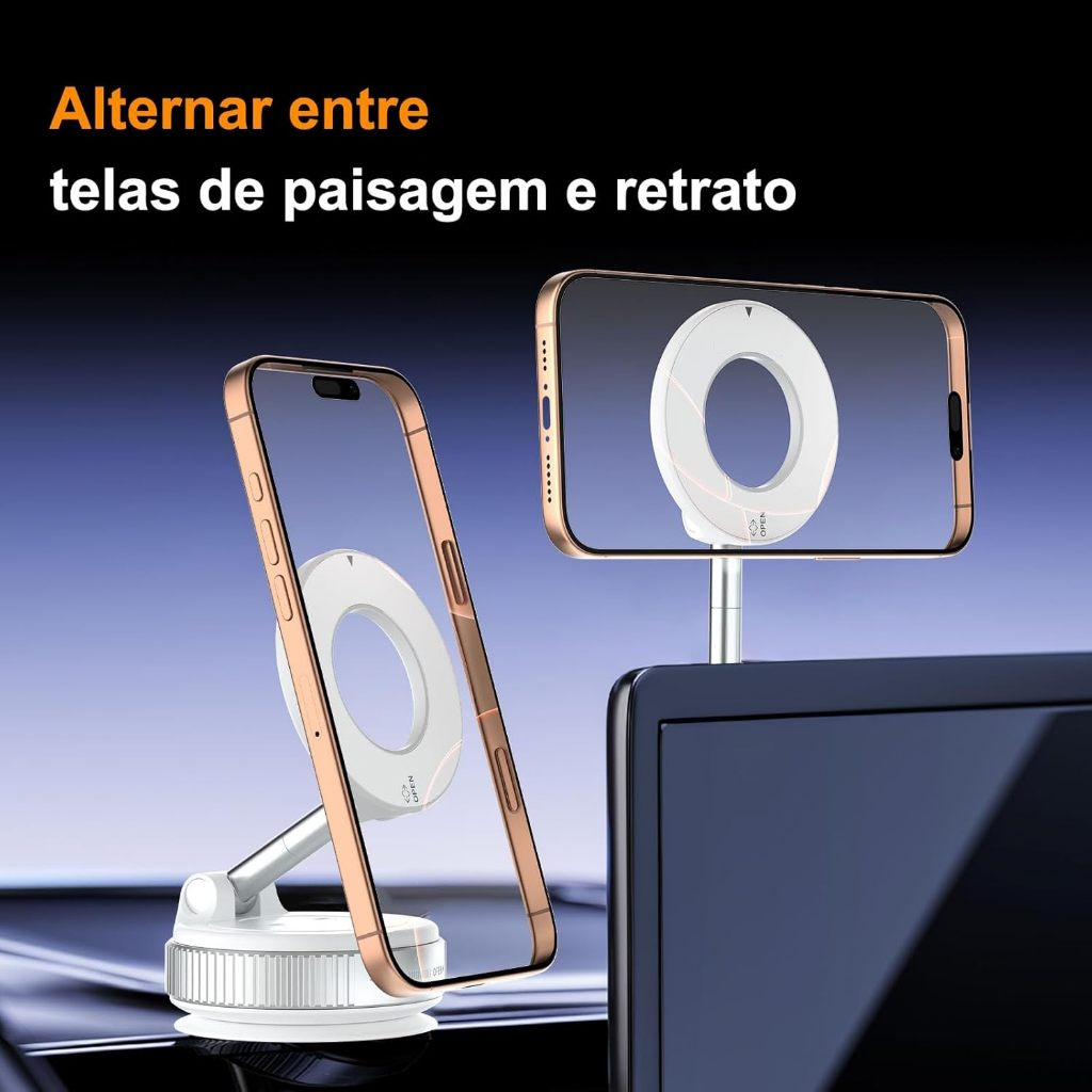 Suporte Celular Carro Magnético Metal Ventosa a Vácuo 360° Forte Anti-Queda iPhone