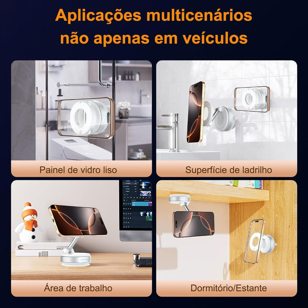 Suporte Celular Carro Magnético Metal Ventosa a Vácuo 360° Forte Anti-Queda iPhone