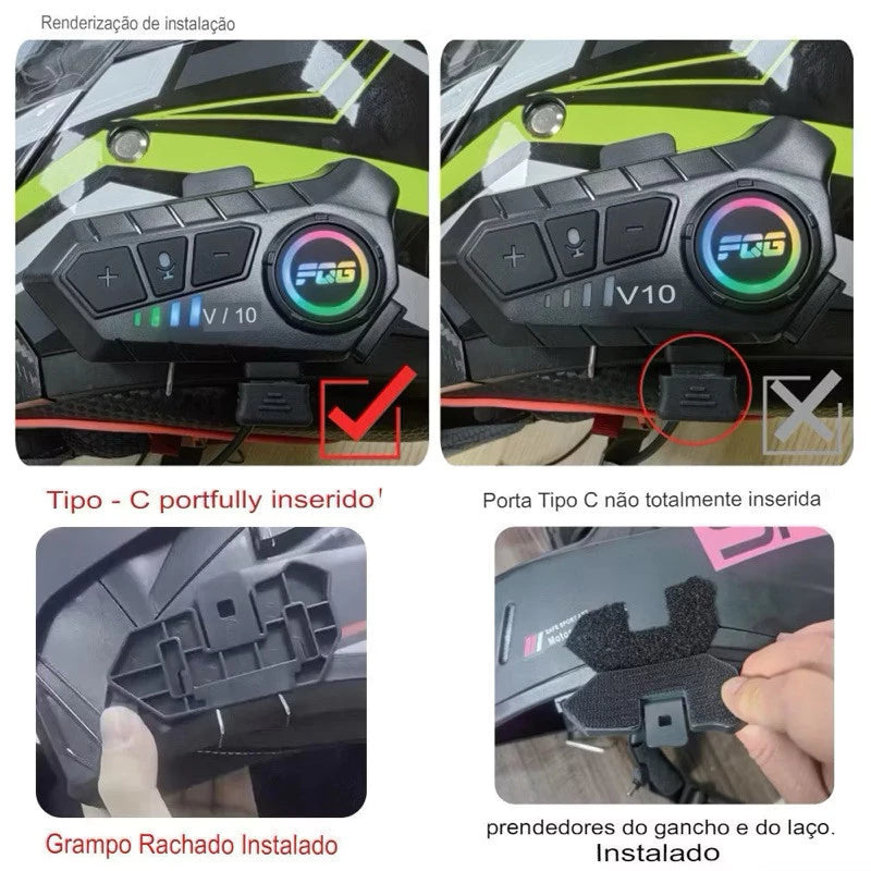 Fone de Ouvido moto Capacete Chamadas Mãos Livres Motocicleta Sem Fio Bluetooth 5.3 IPX6 á prova de água- envio rápido